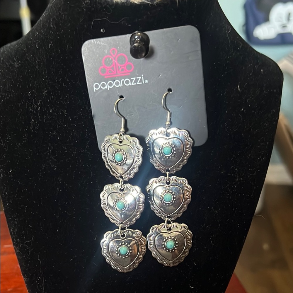 Paparazzi Silver Earrings with Turquoise Highlights
